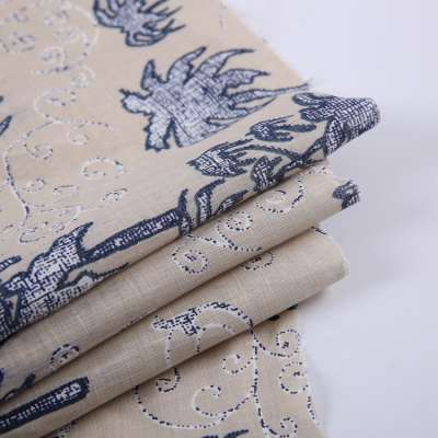 Factory supply hemp floral printing cotton linen fabric accept customized